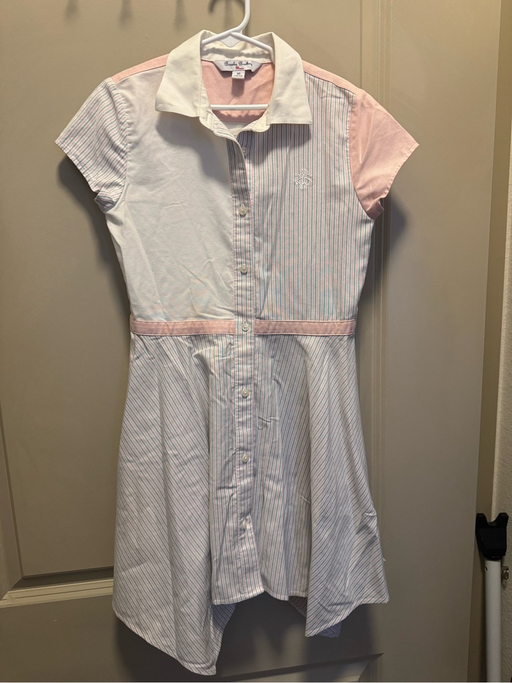 Brooks Brothers White and Pale Pink Girls Shirt Dress